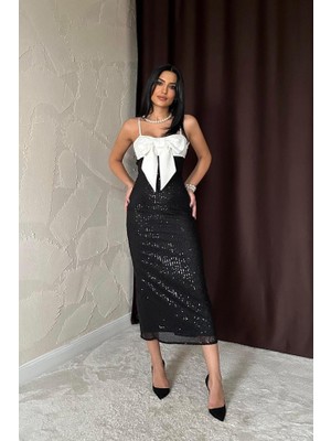Nova Epoxy Art Siyah Önü Fiyonklu Garnili Elbise