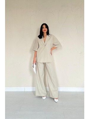 Nova Epoxy Art Bej Önü Tek Düğmeli Ceket Pantolon Takım