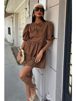 Nova Epoxy Art Önü Fiyonk Bağlamalı ve Balon Kollu Elbise 2893