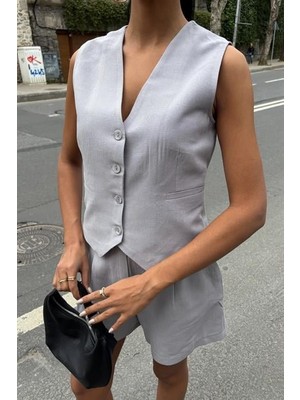 Nova Epoxy Art Yelek Şort Flamlı Keten Takım 10133-17