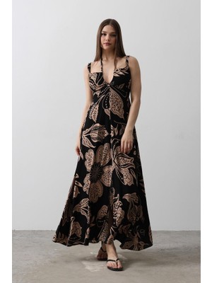 Nova Epoxy Art Askılı Viscon Elbise - Siyah