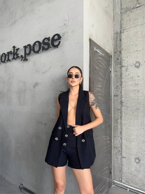 Nova Epoxy Art Keten Yelek - Şort Takım - Siyah