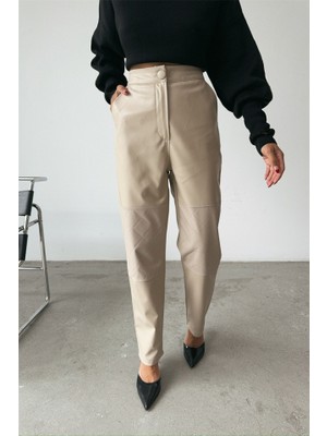 Nova Epoxy Art Deri Pantolon Diz Parçalı - Taş