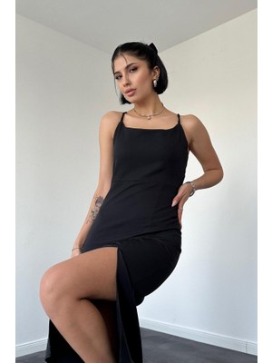 Nova Epoxy Art Siyah Sırt Dekolteli Elbise