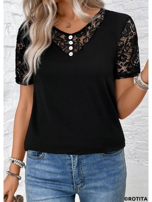 Nova Epoxy Art Kadın Kısa Kollu V Yakalı Önden Düğmeli Viskon Bluz