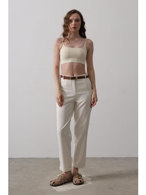Nova Epoxy Art Kemerli Havuç Pantolon - Ekru
