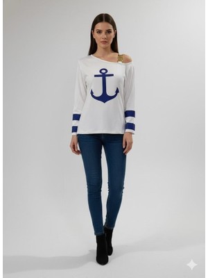 Nova Epoxy Art Kadın Uzun Kollu Kayık Yaka Omuz Dekoltesi ve Toka Detaylı Bluz