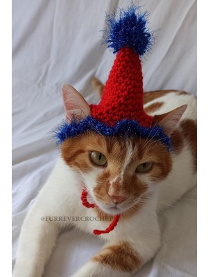 Özbience Kırmızı Mavi Doğum Günü Şapkası Püsküllü Ponponlu Örgü Pet Şapkası