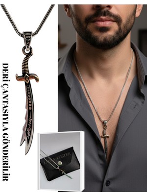 925 Ayar Gümüş Burgu Tilki Kuyruğu Zülfikar Tasarım Erkek Kolye 55 cm