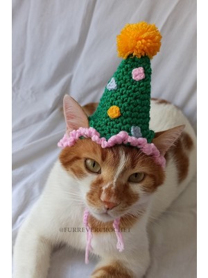 Özbience Yeşil Pembe Püsküllü Ponponlu Doğum Günü Şapkası, Kedili Parti Aksesuarı