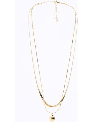 Jimmy Key Altın Rengi Çok Zincirli Yuvarlak Metal Detaylı Çelik Kolye