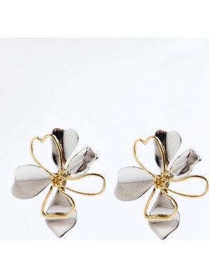 Jimmy Key Karışık Parlak Metal Çiçek Figürlü Zarif Küpe