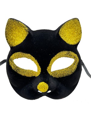 Ttt Siyah Renk Gold Simli Kedi Maskesi