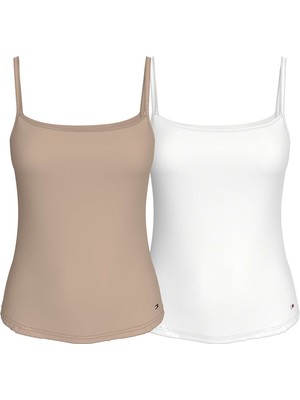 Tommy Hilfiger Kadın Beyaz Tommy Hilfiger 2 Pack Camı, 0VD Beyaz Kadın T-Shirt & Polo