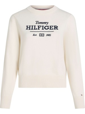 Tommy Hilfiger Kadın Krem Tommy Hilfiger Logo C-Neck Sweater, Z00 Krem Kadın Sweatshirt