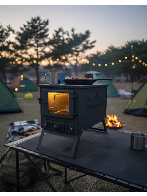 Tepeden Tırnağa KUZİNELİ Katlanır 2MM Çelikten Çift Tarafı Camlı Kül Hazneli Kamp Sobası. Çantalı Tepedentırnağa Soba