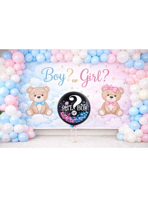 Ayıcıklı Gender Reveal Siyah Sürpriz Balonlu Parti Seti – Siyah Sürpriz Balonlu Boy Or Girl Konsepti