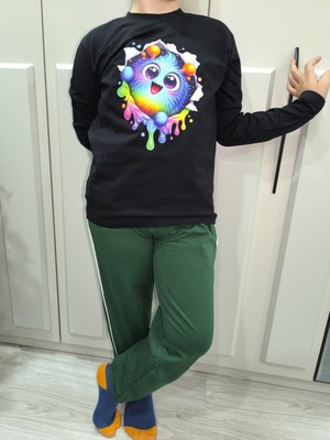 Pidal Giyim Içimdeki Canavar Temalı Pamuklu Uzun Kollu Unisex Çocuk Eşofman Takımı