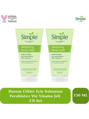 Simple Kind To Skin Karma ve Normal Ciltler Için Sabunsuz Günlük Yüz Temizleme Jeli 150 ml 2'li Set