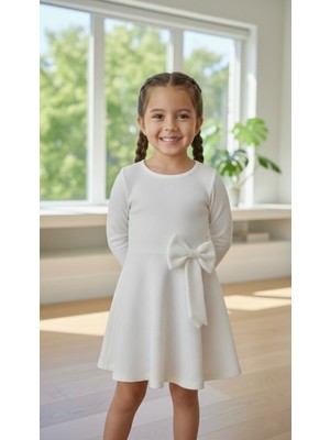 İnebolu Kids Inebolu Kids Kız Çocuk Fiyonk Detaylı Pamuklu Beyaz Elbise