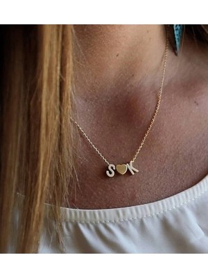 Papatya Silver 925 Ayar Gümüş Kalp Harf Kolye 3 Boyultu Harf Kalp Kolye.rose.gold.rodaj