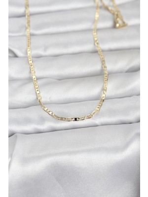 Toptan Bulurum cm 14K Gold Renk Lazerli Yassı Model Zincirli 60 cm Kadın Ke