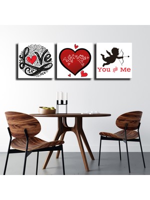 Tilki Dünyası Sevgililer Gününe Özel 3 Parça Kanvas Tablo Seti - Sen ve Ben Tasarımlı - Aşk Temalı