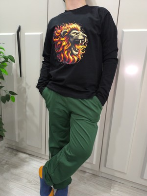 Pidal Giyim Alevli Aslan Baskılı Pamuklu Uzun Kollu Erkek Çocuk Eşofman Takımı