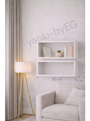 yankı-byeg 50×15 cm 2li Mat Beyaz Lake Mdf Gizli Bağlantı Duvar Rafı