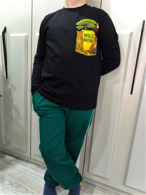 Pidal Giyim Vahşi Doğa Temalı Pamuklu Uzun Kollu Unisex Çocuk Eşofman Takımı