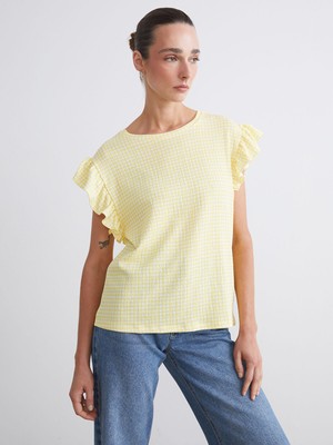 Lc Waikiki Yeni Sezon Bisiklet Yaka Ekose Fırfırlı Bluz