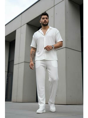 Fifty Color Unisex Trend Bürümcük Krinkıl Kumaş Yazlık Likralı Kısa Kol Gömlek ve Eşofman Takım