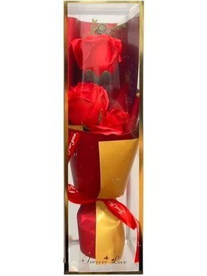 YELİZ Ylz Xc-50 Kutulu Kırmızı Gül Buketi 3 Gül Yapay Çiçek