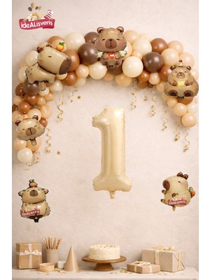 Bkmc Party Boho Baby Ayıcık 9 Lu Capybara  Yaş Balon Dekor Doğum Günü Parti Seti Süsü