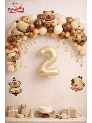 Bkmc Party Boho Baby Ayıcık 9 Lu Capybara  Yaş Balon Dekor Doğum Günü Parti Seti Süsü