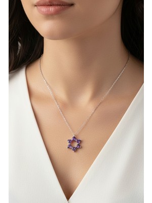 BymissMücevherat ‘aşkın Fısıltısı’ 45 + 5 cm Uzatmalı Zincir Ametist Kalp Taşlı 925 Ayar Gümüş Kolye