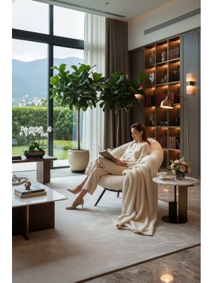 AVYNA Bohem Gold Touch Tekli Koltuk Berjer – Minder & Yastıklı, Premium Kumaş - Krem