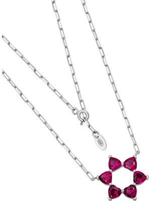 BymissMücevherat ‘aşkın Fısıltısı’ Ataç Zincir Gerdanlık Kolye Ruby Kalp Taşlı 925 Ayar Gümüş