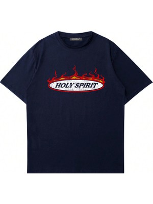 Mad&Calf Unisex Holy Spirit Baskılı Bisiklet Yaka Oversize Tshirt