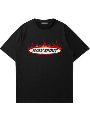 Mad&Calf Unisex Holy Spirit Baskılı Bisiklet Yaka Oversize Tshirt
