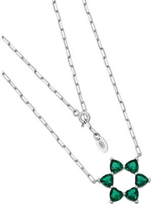 BymissMücevherat ‘aşkın Fısıltısı’ Ataç Zincir Gerdanlık Kolye Yeşil Zirkon Kalp Taşlı 925 Ayar Gümüş