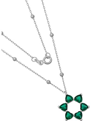 BymissMücevherat ‘aşkın Fısıltısı’ Dorika Zincirli Kolye Yeşil Zirkon Kalp Taşlı 925 Ayar Gümüş