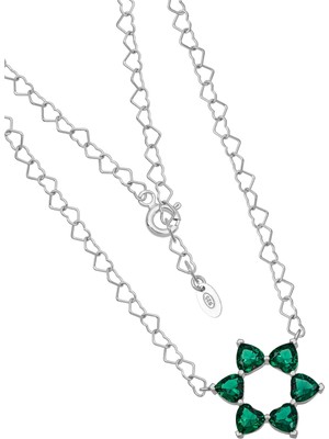 BymissMücevherat ‘aşkın Fısıltısı’ Kalp Zincirli Kolye Yeşil Zirkon Taşlı 925 Ayar Gümüş