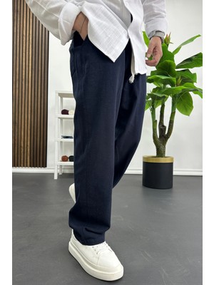 Edwox Erkek Pamuklu Keten Görünümlü Pantolon Lacivert EDW443