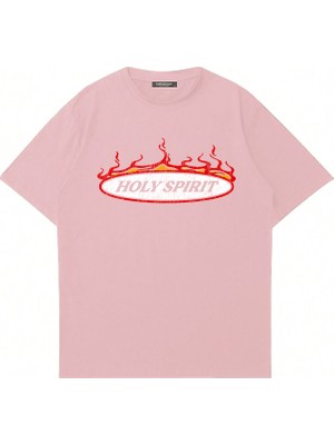 Mad&Calf Unisex Holy Spirit Baskılı Bisiklet Yaka Oversize Tshirt
