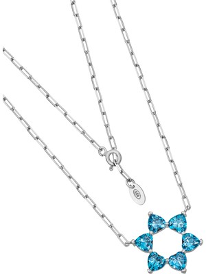 BymissMücevherat ‘aşkın Fısıltısı’ Ataç Zincir Gerdanlık Kolye Akuamarin Kalp Taşlı 925 Ayar Gümüş