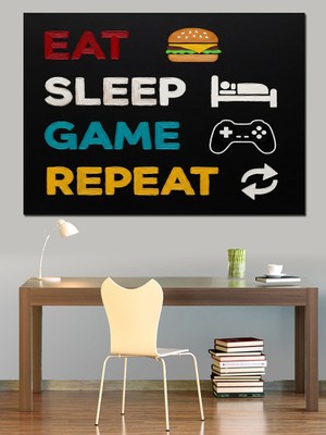 Karizma Tablo Eat Sleep Game Repeat Dekoratif Kanvas - Mdf Ahşap Tablo