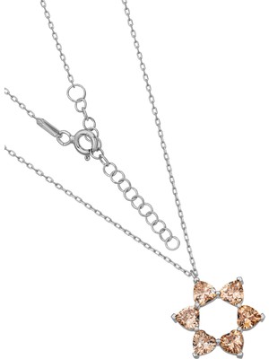 BymissMücevherat ‘aşkın Fısıltısı’ 45 + 5 cm Uzatmalı Zincir Şampanya Rengi Sitrin Kalp Taşlı 925 Ayar Gümüş Kolye