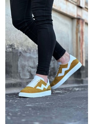 Zapatos WG160 Erkek Günlük Bağcıklı Süet Cilt Spor Sneaker Ayakkabı Scbt - Sarı/beyaz