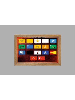 Lioncraft 17 Büyük Türk Devletleri Bayrağı Tablo, Çerçeveli Cam Tablo 40X60 cm